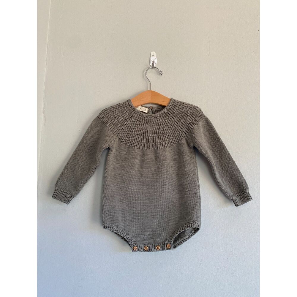 Quincy Mae Dark Sea Knit Dalia Romper Crewneck Sweater 100% Organic Cotton